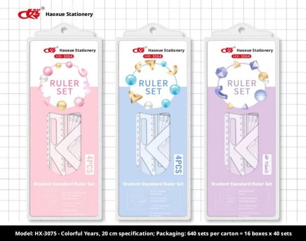 Student Standard Hard Ruler Set-Colorful Age Four-piece Set-Random Color-1 set