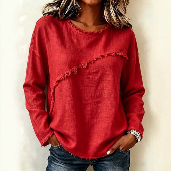 Round-neck Patchwork Lace Long-sleeve T-shirt Casual Top