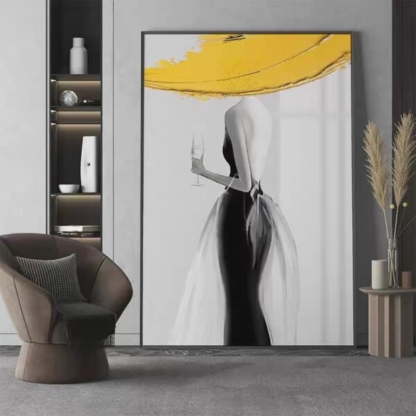 Modern Sexy Woman Yellow Hat Handmade Canvas Oil Painting Abstract Nordic Luxury Artwork Posters Living Room Canvas Wall Aesthetic Home Decor