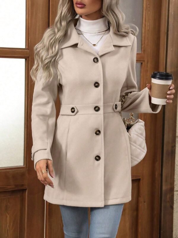 Women's Solid Color Wool Blend Coat, Fashion Lapel Button Up Casual Elegant Overcoat For Autumn